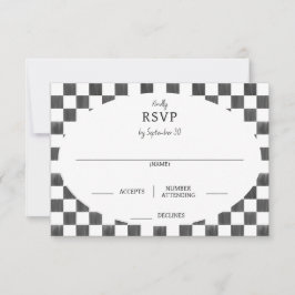 Painted Black Checkerboard Pattern Wedding RSVP Karte