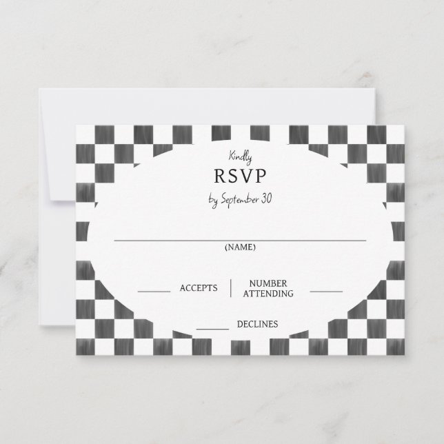 Painted Black Checkerboard Pattern Wedding RSVP Karte (Vorderseite)