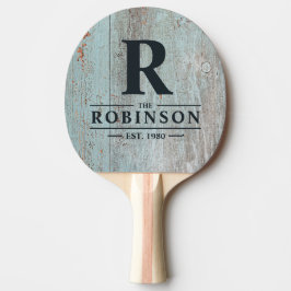 Painted Blue Wood Family Name & Initial Tischtennis Schläger
