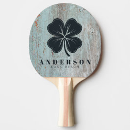 Painted Blue Wood Four Leaf Clover with Name Tischtennis Schläger