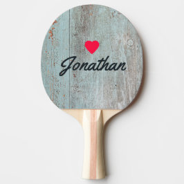 Painted Blue Wood Vintage Heart Signature Tischtennis Schläger