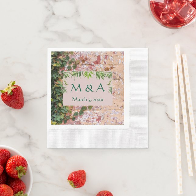 Painted Bricks Green Ivy Wedding Cocktail Napkins Serviette (Beispiel)