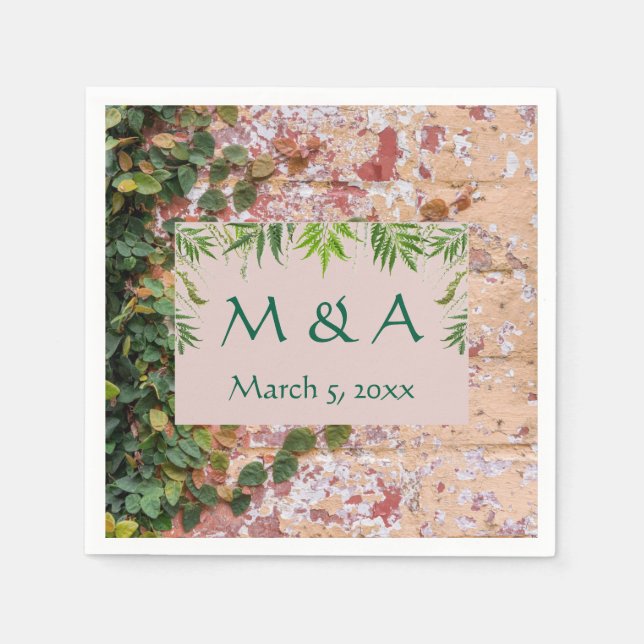 Painted Bricks Green Ivy Wedding Cocktail Napkins Serviette (Vorderseite)