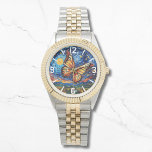 Painted Butterfly Starry Night Sky Elegant Womans Armbanduhr<br><div class="desc">Painted Butterfly Starry Night Sky Elegant Womans Watches features a trendy colorful painted butterfly with the moon and stars in the background. Created by Evco Studio www.zazzle.com/store/evcostudio</div>