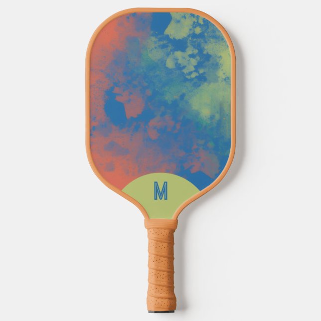 Painted Clouds Green Blue Pink Monogram  Pickleball Schläger (Vorderseite)