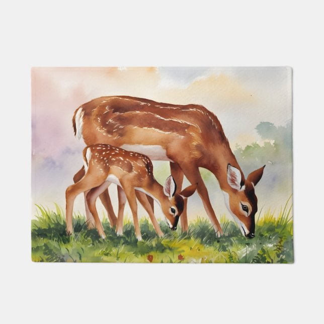 Painted Deer Mom and Baby Fußmatte (Vorderseite)