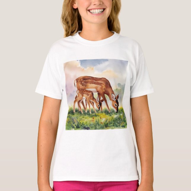 Painted Deer Mom and Baby T-Shirt (Vorderseite)