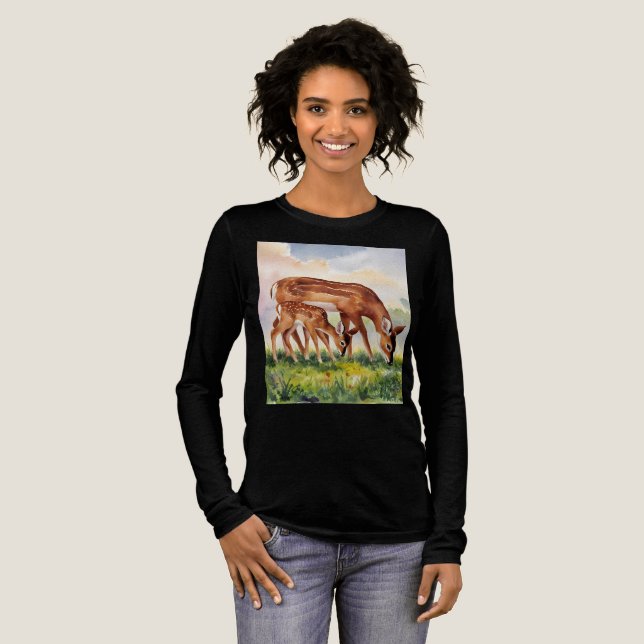Painted Deer Mom and Baby Tri-Blend Shirt (Volle Vorderseite)