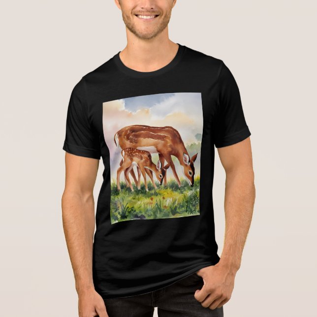 Painted Deer Mom and Baby Tri-Blend Shirt (Vorderseite)