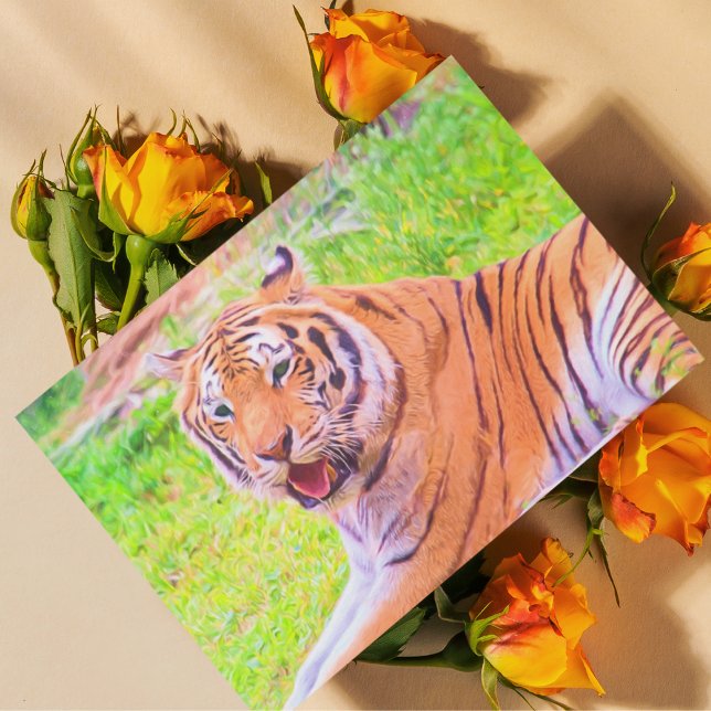 Painted Digital Siberian Tiger Postkarte (Captivate any room with this striking Siberian Tiger postcard, perfect for wildlife admirers.)