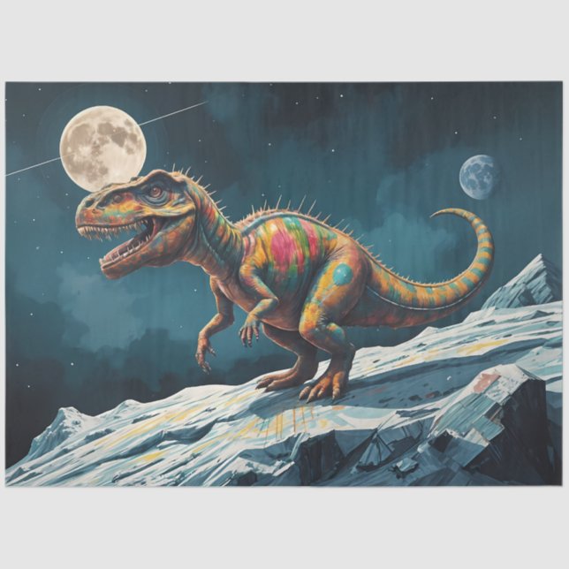 Painted Dinosaur Under Moonlight Pop Surreal  Seidenpapier (Vorderseite)