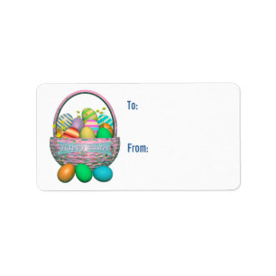 Painted Easter Eggs in Basket Gift Tag Adressaufkleber