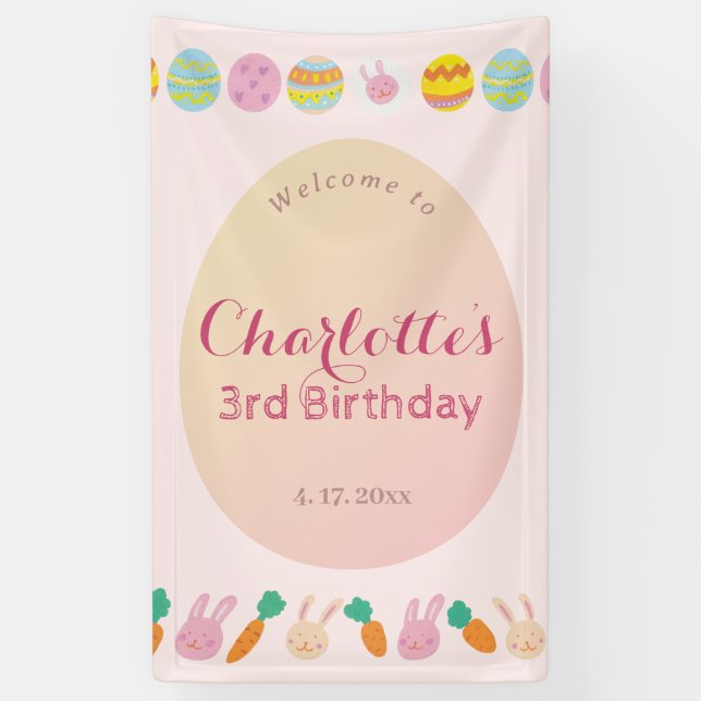Painted Egg Soft Pink Kids Birthday Welcome Banner (Vertikal)