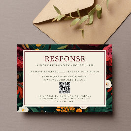 Painted Floral Dark Burgundy Green Website Hochzei RSVP Karte
