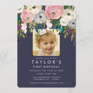 Painted Floral Girls Geburtstagsparty Foto Einladu Einladung