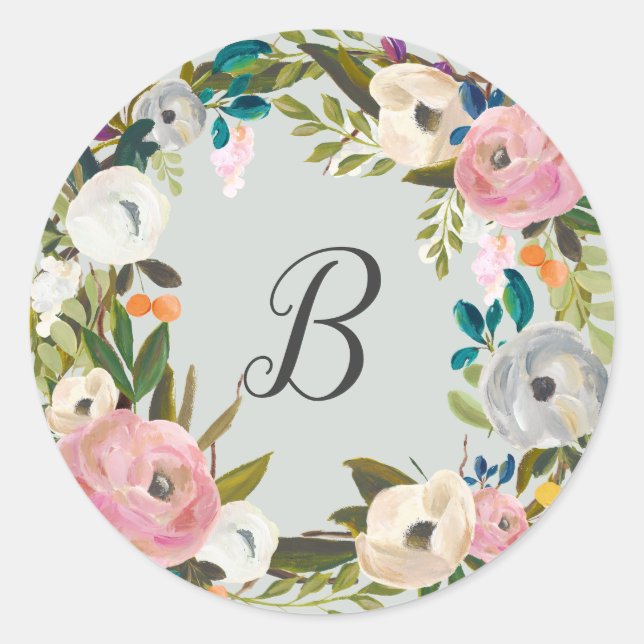 Painted Floral Monogram Wedding Umschlag Aufkleber (Vorderseite)