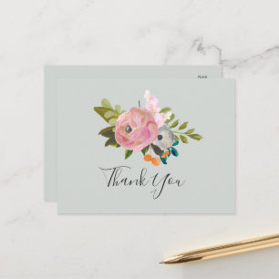 Painted floral Vielen Dank Postcard Postkarte