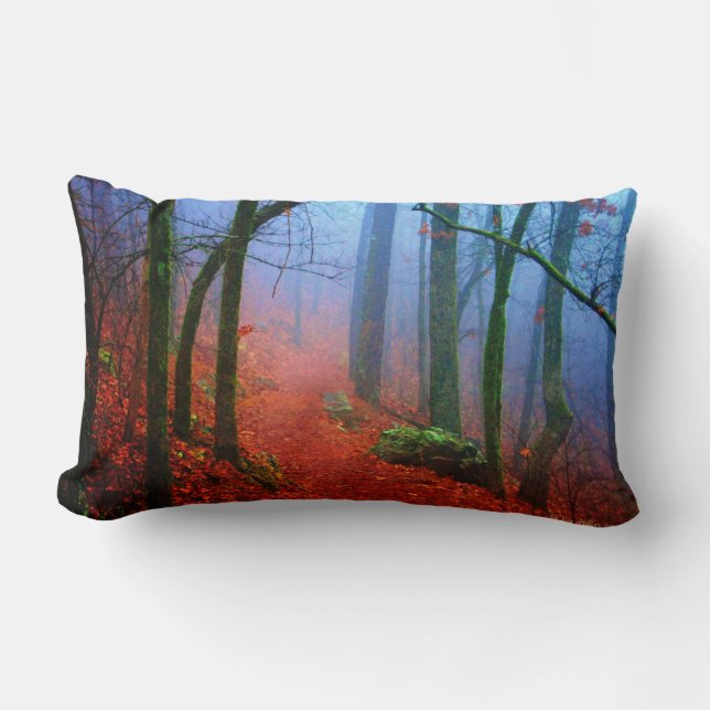 Painted Forest Autumn Blue Fog Pillow Lendenkissen (Vorderseite)