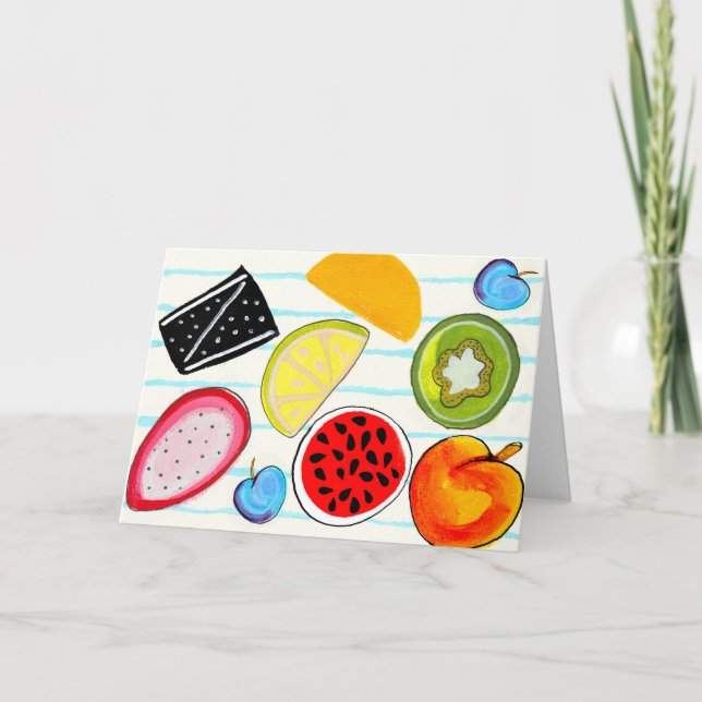 Painted Fruit Illustration Greeting Card Dankeskarte (Vorderseite)