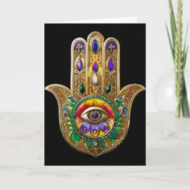 Painted Gold Hamsa Amethyst Ruby Third Eye Karte