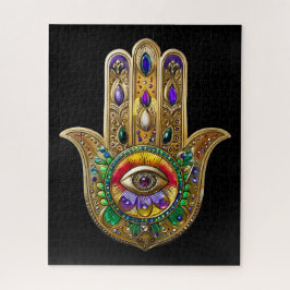 Painted Gold Hamsa Amethyst Ruby Third Eye Puzzle