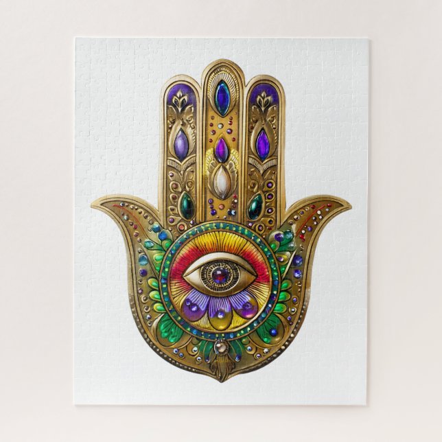 Painted Gold Hamsa Amethyst Ruby Third Eye Puzzle (Vertikal)