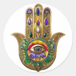Painted Gold Hamsa Amethyst Ruby Third Eye Runder Aufkleber