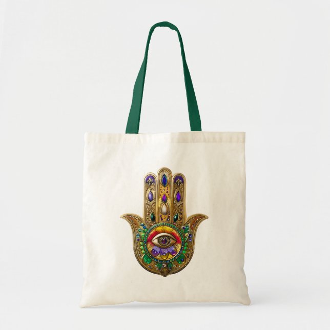 Painted Gold Hamsa Amethyst Ruby Third Eye Tragetasche (Vorne)
