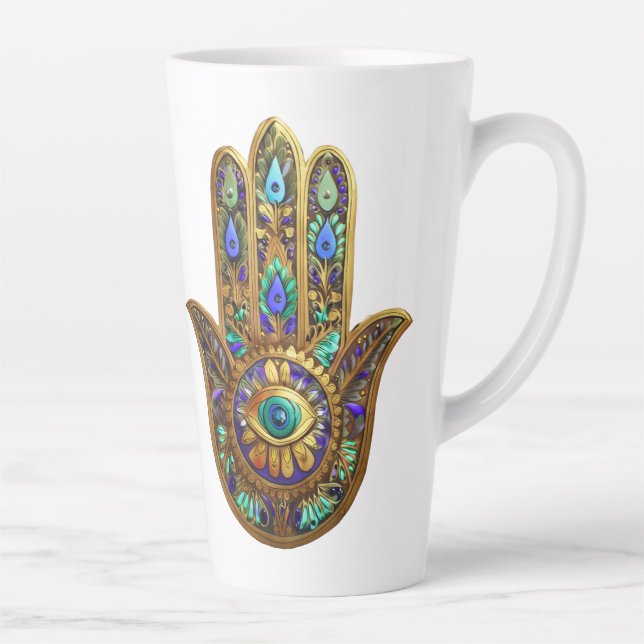 Painted Gold Hamsa Turquoise Sapphire Third Eye  Milchtasse (Rechts)