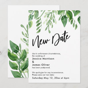 Painted Greenery Zurückgestellt Hochzeit New Date Einladung