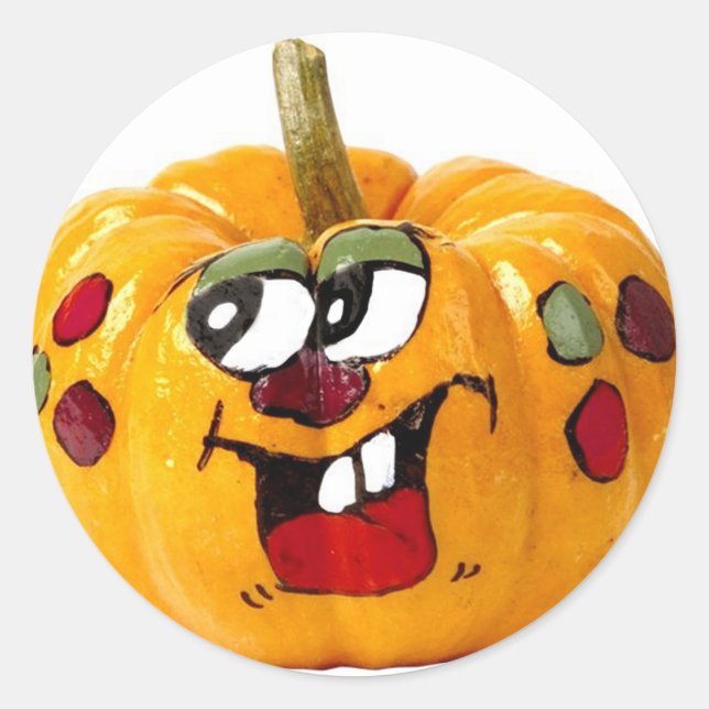 Painted Happy Pumpkin Face Runder Aufkleber (Vorderseite)
