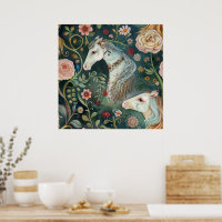 Painted Horses Floral Poster