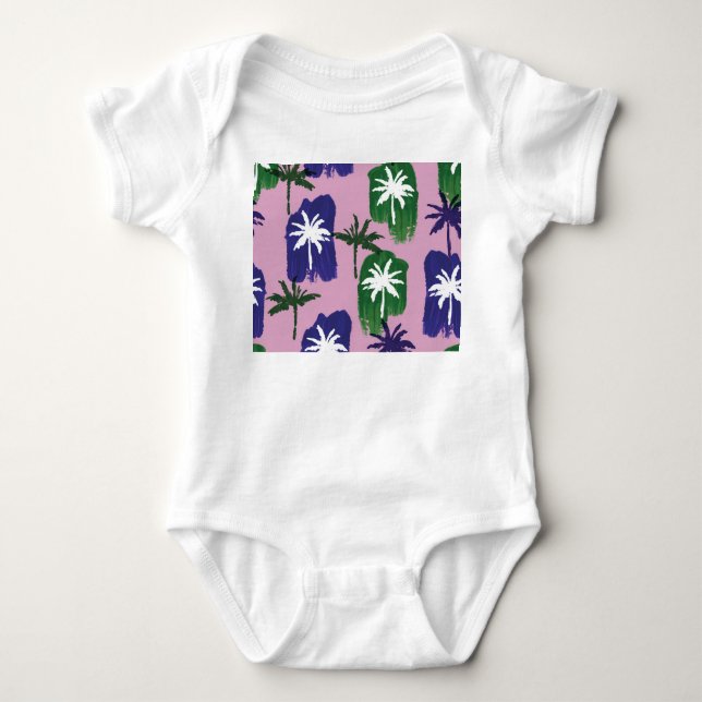 Painted Palm, Navy Blue Green. Baby Strampler (Vorderseite)
