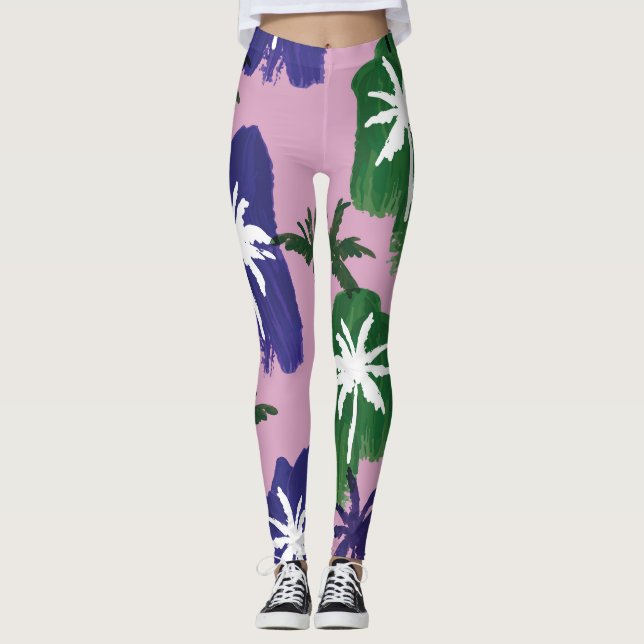 Painted Palm, Navy Blue Green. Leggings (Vorderseite)