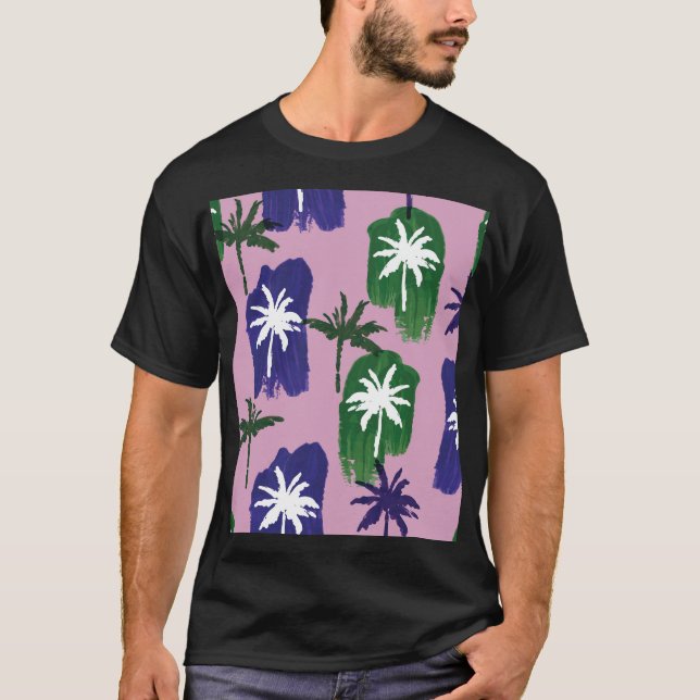 Painted Palm, Navy Blue Green. T-Shirt (Vorderseite)