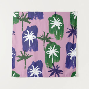 Painted Palm, Navy Blue Green. Wandteppich