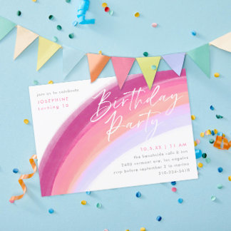 Painted Pastel Lila Rainbow Geburtstagsparty Einladung