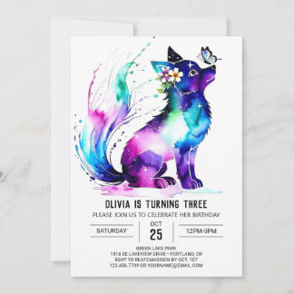 Painted Pastel Wolf Digital Girl Geburtstag Einladung