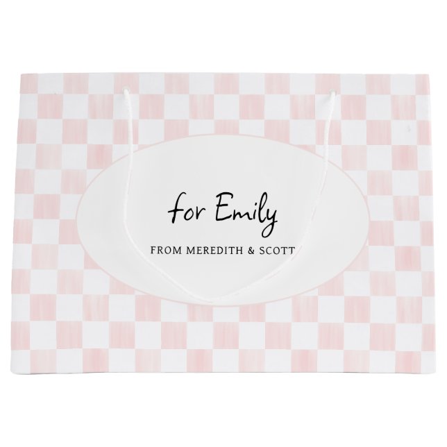 Painted Pink Checkerboard Pattern Personalized Große Geschenktüte (Vorderseite)