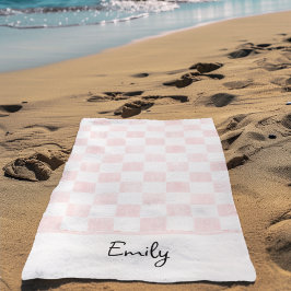 Painted Pink Checkerboard Pattern Personalized Strandtuch