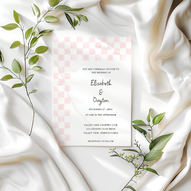 Painted Pink Checkerboard Pattern Wedding Einladung (Von Creator hochgeladen)