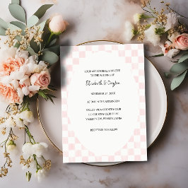 Painted Pink Checkerboard Pattern Wedding Einladung