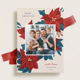 Painted Poinsettias Christmas Photo Feiertagskarte