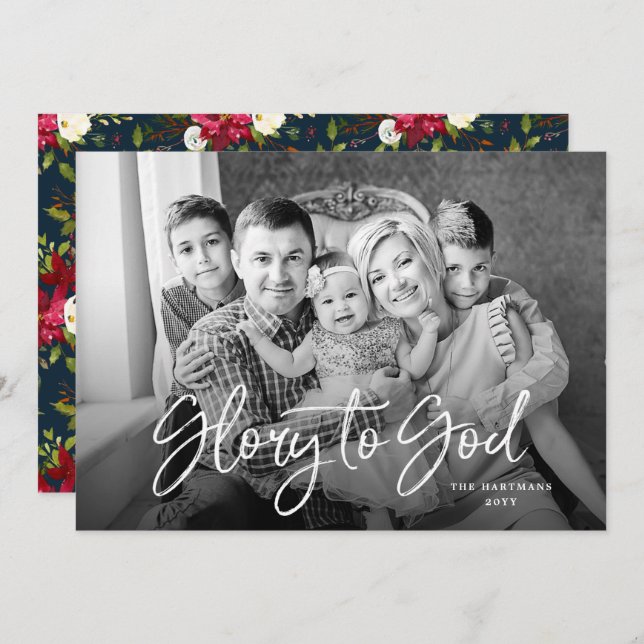 Painted Poinsettias | Vollblutes Foto Feiertagskarte (Vorne/Hinten)