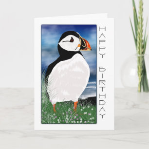 Painted Puffin Birthday Card - Geburtstagskarte mi Karte