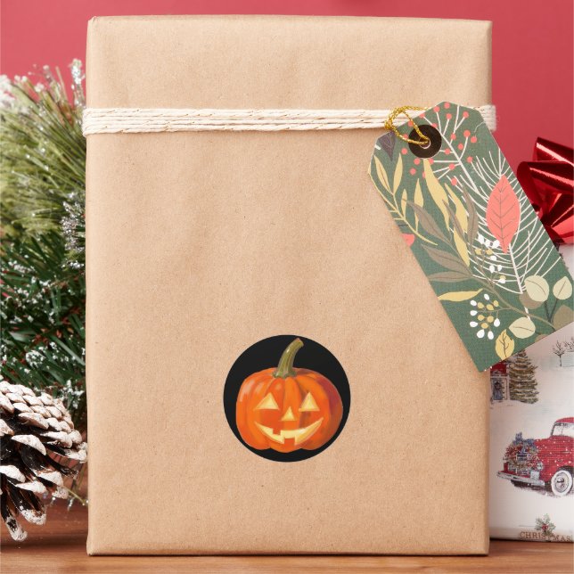 Painted Pumpkin Face auf Schwarz Runder Aufkleber (Feiertag)