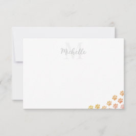 Painted Puppy Paw Prints Watercolor Custom Name Mitteilungskarte