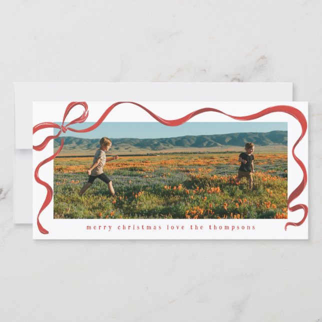 Painted Red Ribbon Long Landscape Holiday Photo (Vorderseite)
