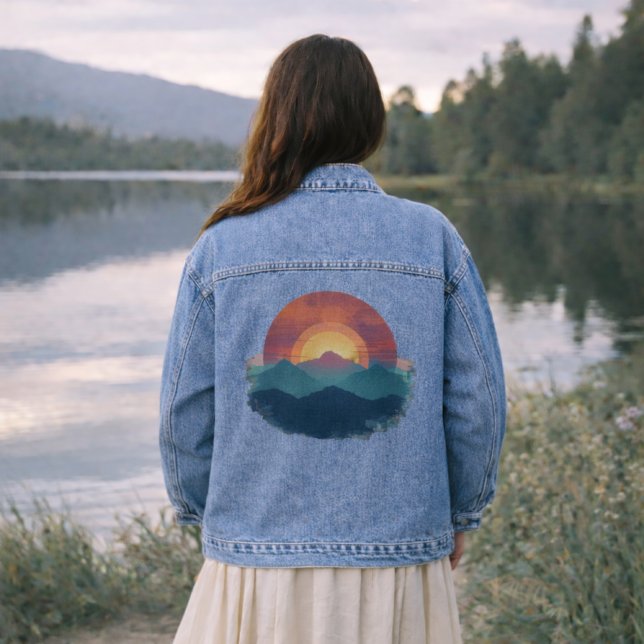 Painted Retro Mountain Sunset Art - Nature Jean Jeansjacke (Von Creator hochgeladen)