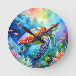Painted Sea Turtle  Runde Wanduhr
